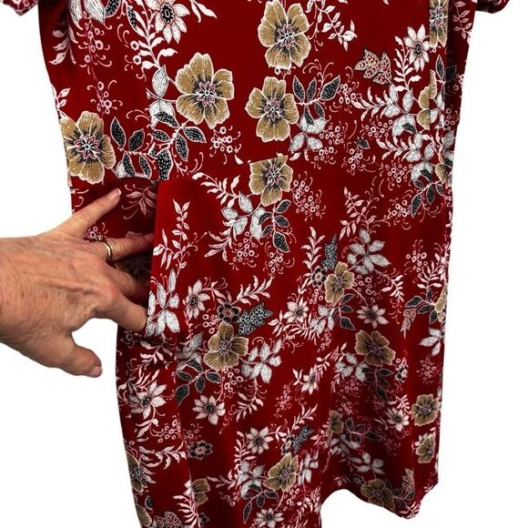 J. Jill Floral Short Sleeve Round Neck Front Pocket Dress Red Size Small Petite - Picture 5 of 8